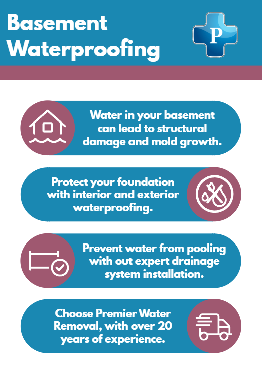 infographic for basement waterproofing services from Premier Water Removal