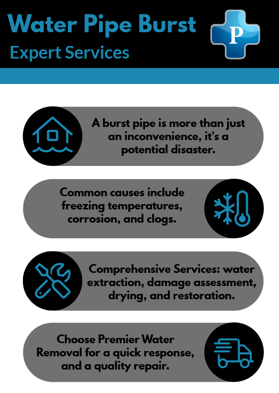 Image of water pipe burst infographic by Premier Water Removal