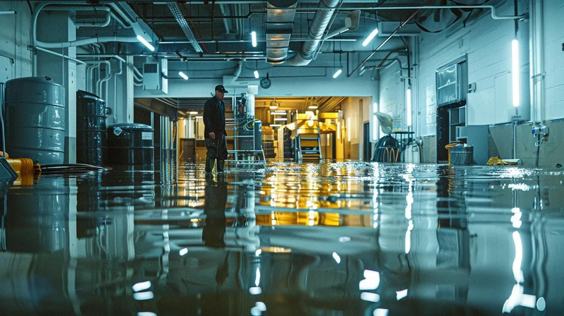 Why Local Water Removal Specialists Are Essential for Restoration 1 Why Local Water Removal Specialists Are Essential for Restoration a professional water removal specialist inspects a flooded commercial space, surrounded by industrial drying equipment, with bright overhead lights highlighting the urgency of the situation.