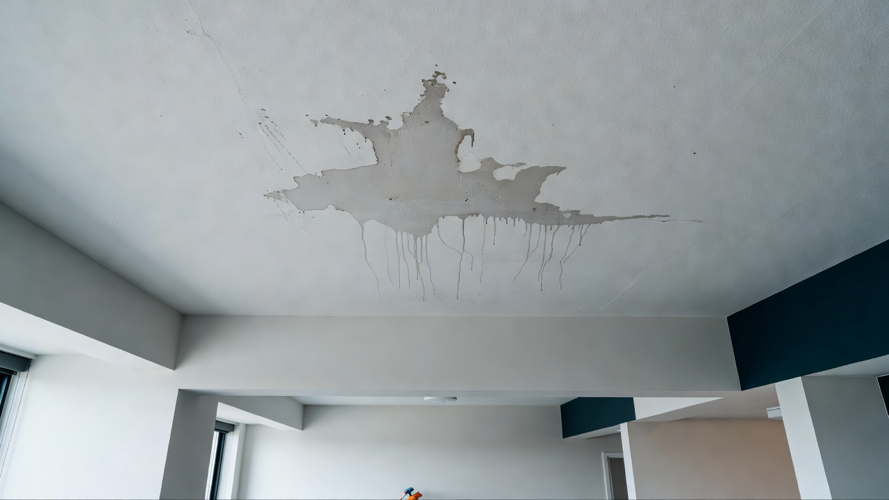 Water damage visible on a Seattle condo ceiling with visible staining and drip marks — condo HOA water damage Seattle